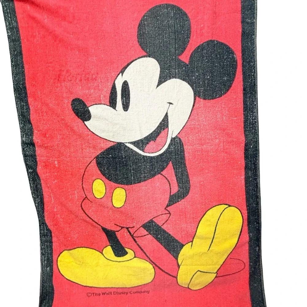 VTG Disney Florida Mickey Mouse 1980s‎ Red Black Cotton Beach Towel